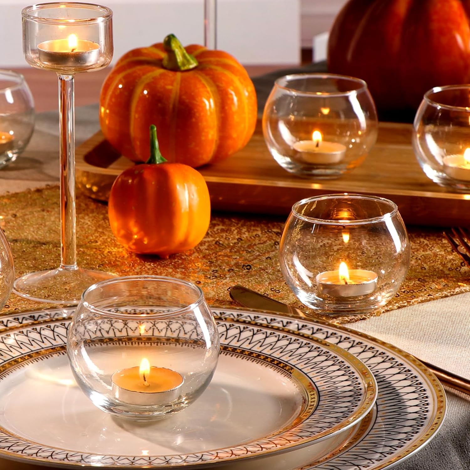 Castiçais votivos claros para peças centrais da mesa, castiçais redondos de vidro tealight em massa para decoração de casamento e decorações de casa