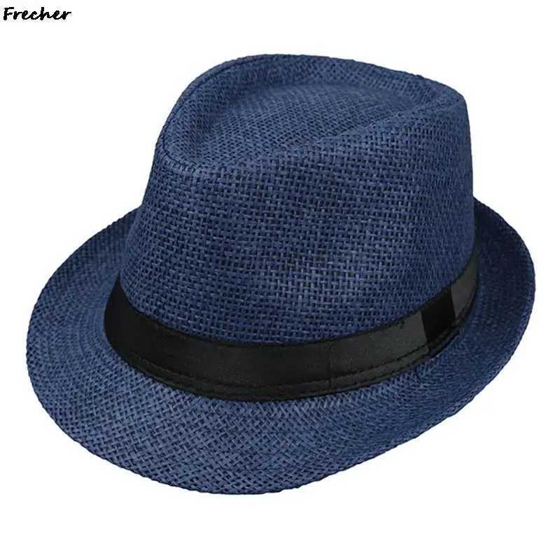 Wide Brim Hats Bucket Hats Children Beach Party Hat Str Weave Panama Childrens Summer Jazz Hat Wedding Party Dress Boys Flat Brim Fedora Cheau Cs New J240425