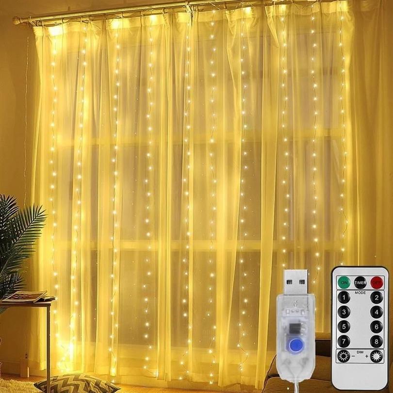Cuerdas 3M LED Luces de hadas Guirnalda Cortina Cadena USB Festoon Lámpara de año remoto Decoración de Navidad para el hogar 235h