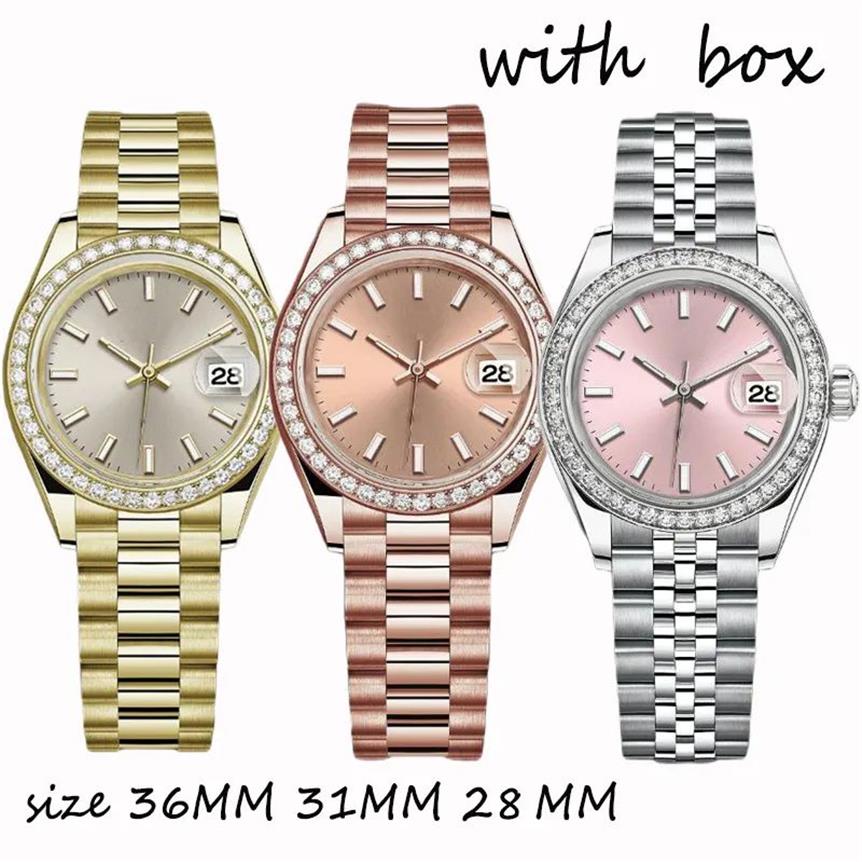 часы дизайнерские часы с бриллиантами женские автоматические розовое золото дата размер 36 мм 31 мм 28 мм сапфировое стекло водонепроницаемые Montres pour dames la342V