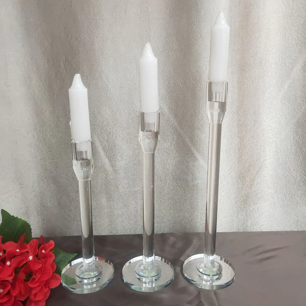 Crystal Candle Holder Glass Pillar Candlestick Tabletop Candle Stand Wedding Centerpiece Candelabra Home Table Decor