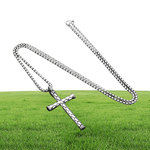 Fashion Men Jewelry Stainless Steel Cross Pendant Necklaces Cylindrical Design 70cm Long Chain Punk Necklace For Mens327F7819330