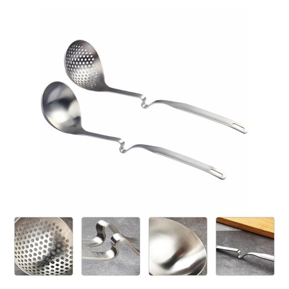 Cucchiai 2 pezzi Mestolo da zuppa Cucchiaio con intaglio Pentola Appesa Colino Utensile da cucina232L