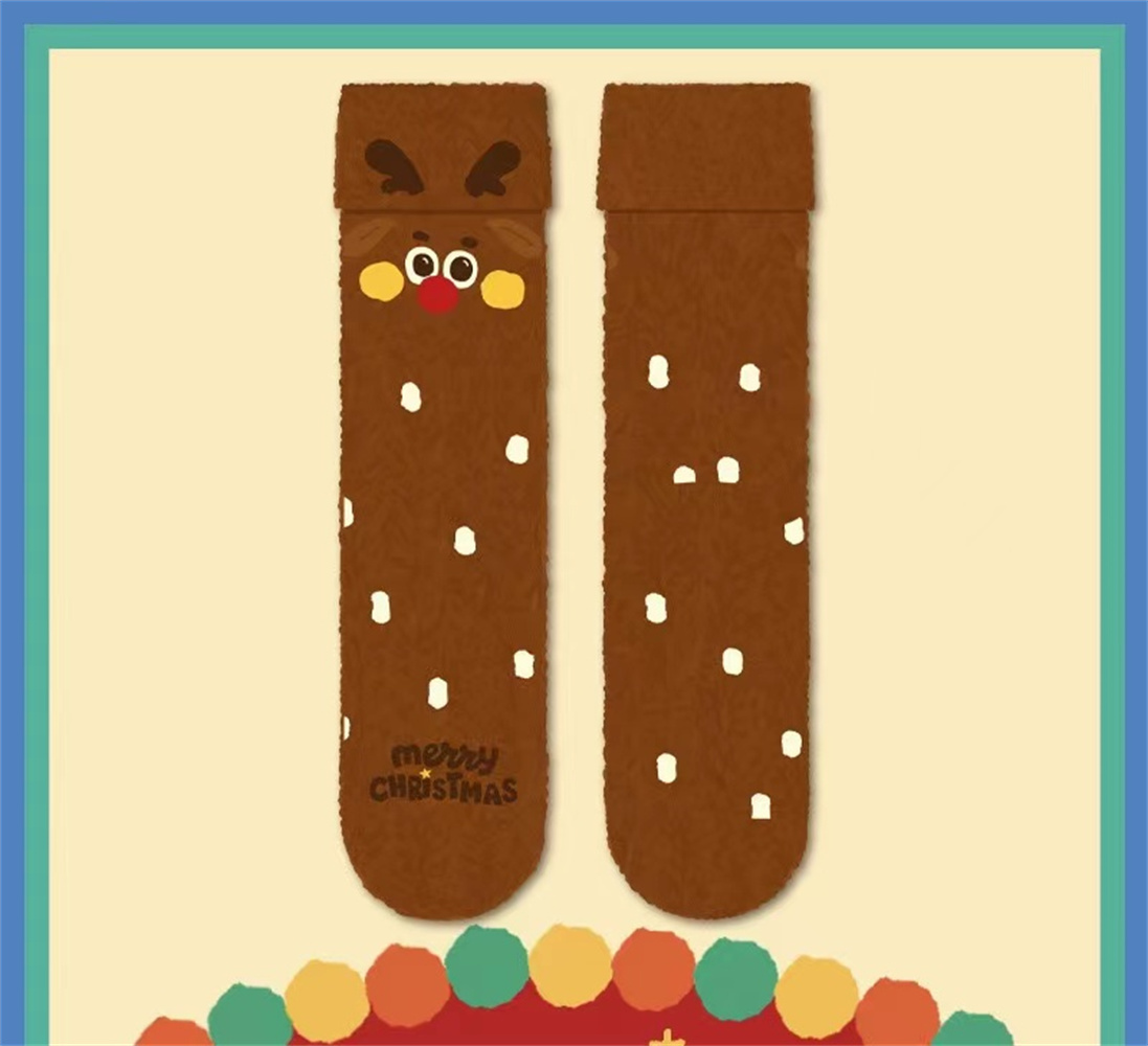 Otoño e Invierno calcetines gruesos de felpa de Navidad calcetines lindos de longitud media de dibujos animados para hombres y mujeres regalo de Navidad z13