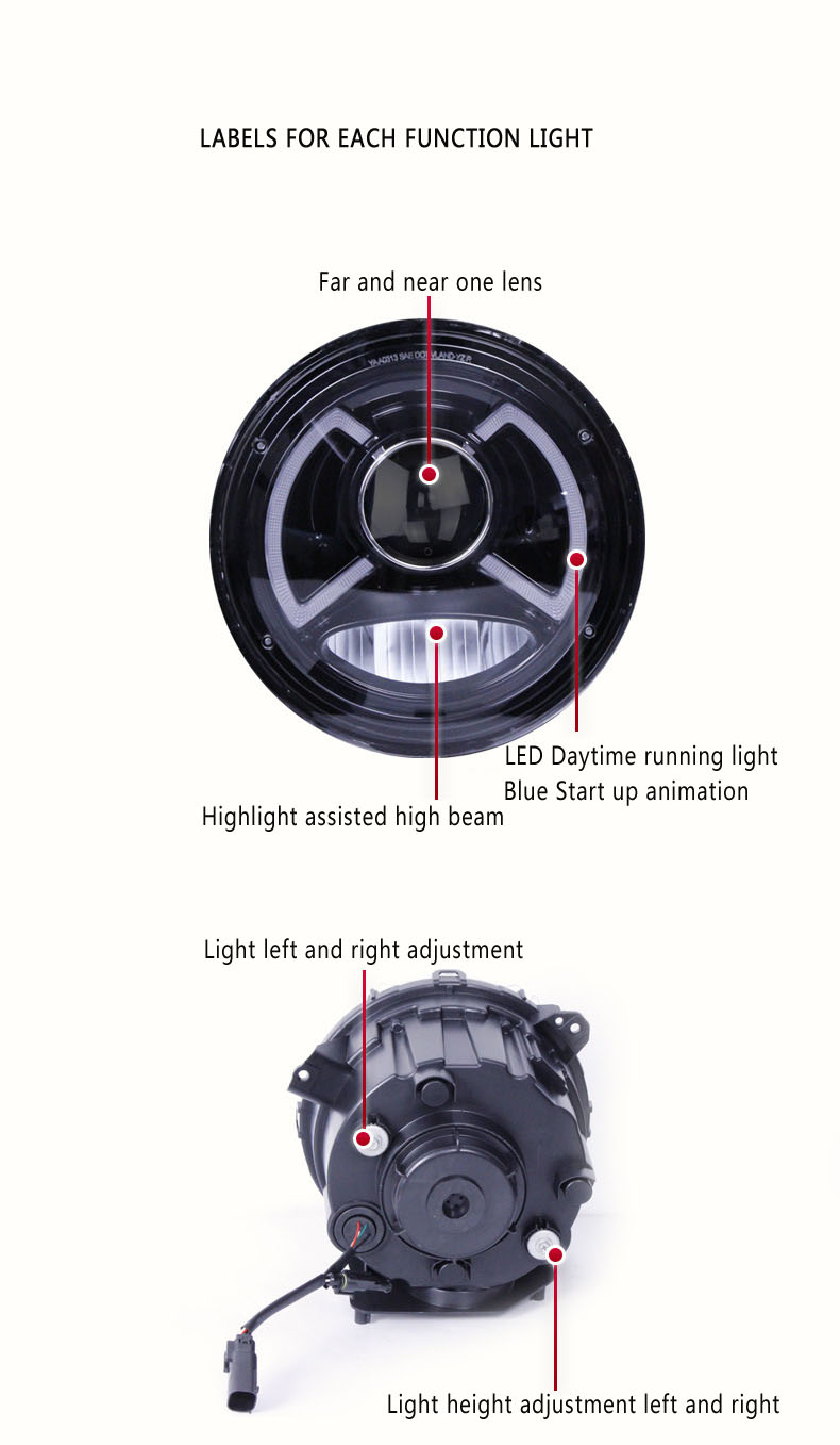 Dla Jeep Wrangler 18-19 LED LED Daytime Light Far i bliski jeden obiektyw Assembling Blue Start Up Animation Front Lampa