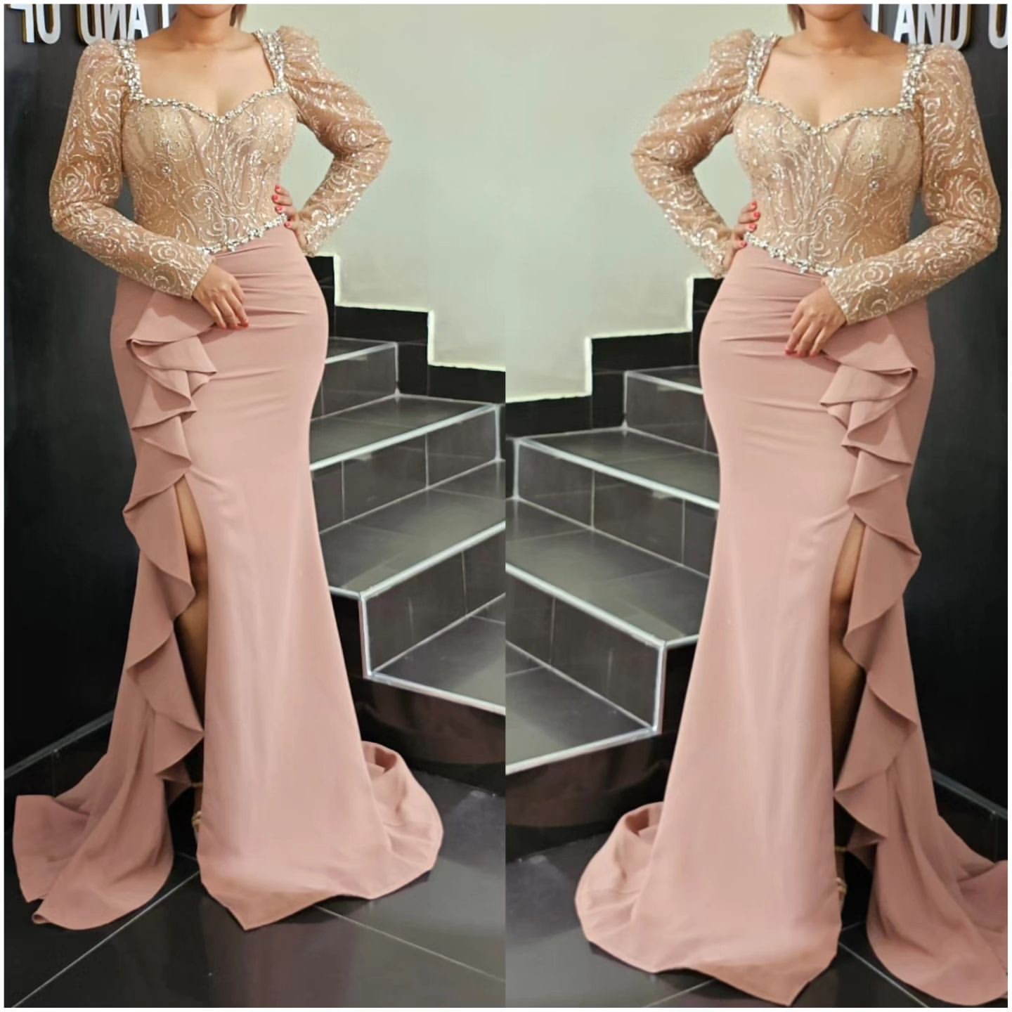 2024 ASO EBI ARABISKA BLUSH Pink Mermaid Mother of the Bride Dresses Lace Pärlad Evening Prom Formal Party Birthday Celebrity Mother of Groom Gowns Dress ZJ048