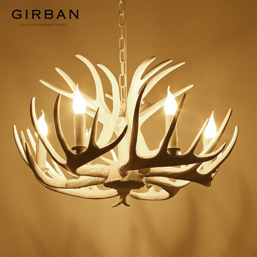 Antler Lustre Luminaire Nordique LED Lustre Rétro Résine Cerf Corne Lampes Maison Café Restaurant Décoration Pendentif Light281e