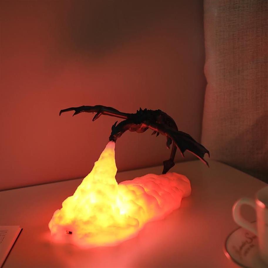 Lampada da tavolo Drago di fuoco sputo di design 3D Regalo bambini soggiorno Lampada da comodino luce notturna illuminazione decorativa regalo bambini263A