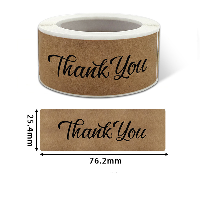 Roll Thank You Brown Paper Label Adhesive Stickers Store Box Gift Bag Baking Shop Package Envelope Office Decoration