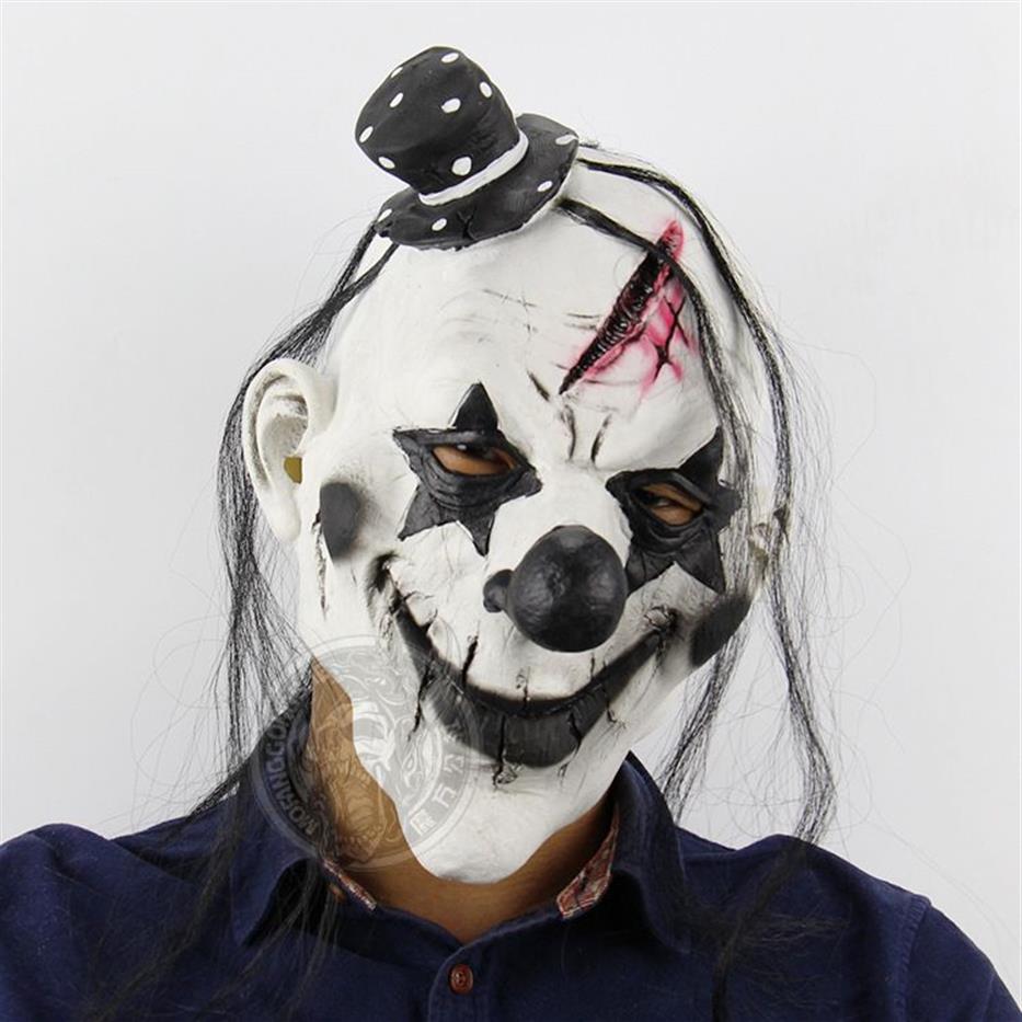 Máscara de festa de Halloween Horrível Máscara de Palhaço Assustador Homens Adultos Látex Cabelo Branco Palhaço de Halloween Mal Assassino Demon244T
