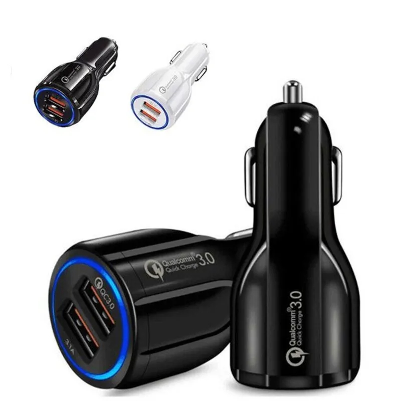 En stock Chargeurs de voiture à deux ports USB 2,4 A Véritable chargeur de voiture à lumière LED Adaptateur secteur pour iphone 15 14 11 12 13 Pro max samsung htc chargeurs de prise de téléphone Android