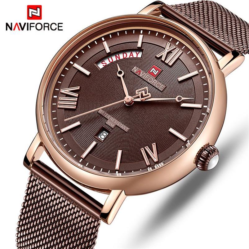 Naviforce Watch Men Fashion Business Watches Heren's Casual waterdichte Quartz polshorloge roestvrijstalen mesh relogio masculino260y