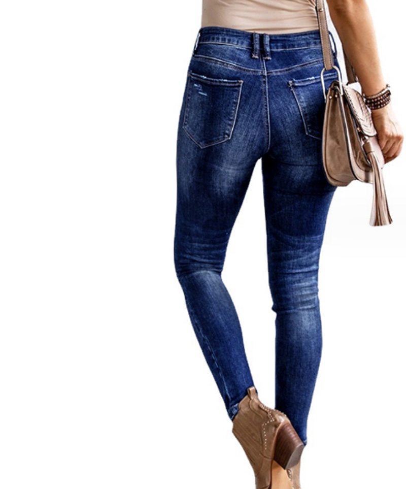 Jeans casual da donna con fori il ginocchio strappati Pantaloni da donna vintage con vestibilità elastica e graffiati, sbiancati, a vita alta, di alta qualità