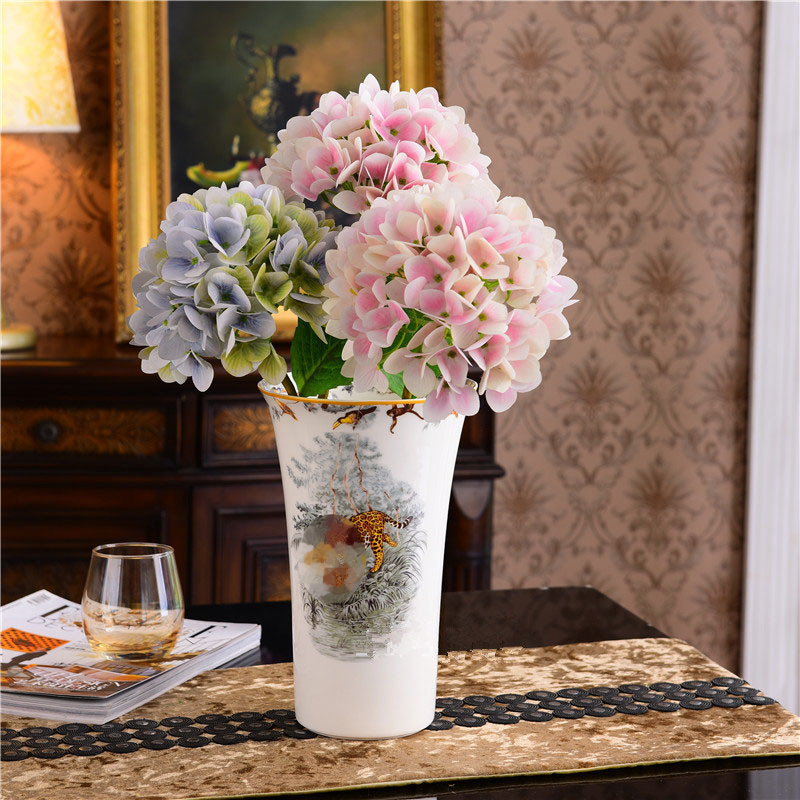 Designer Vases Europe Style Golden Head Flower Series Bone China Vase High-grade Exquisite Countertop Ceramic Decoration Q-T