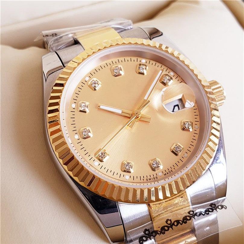 2021 Arrivo 36mm 41mm Lovers Orologi Diamond Uomo Donna Gold Face Orologi da polso automatici Designer Ladies Watch222j