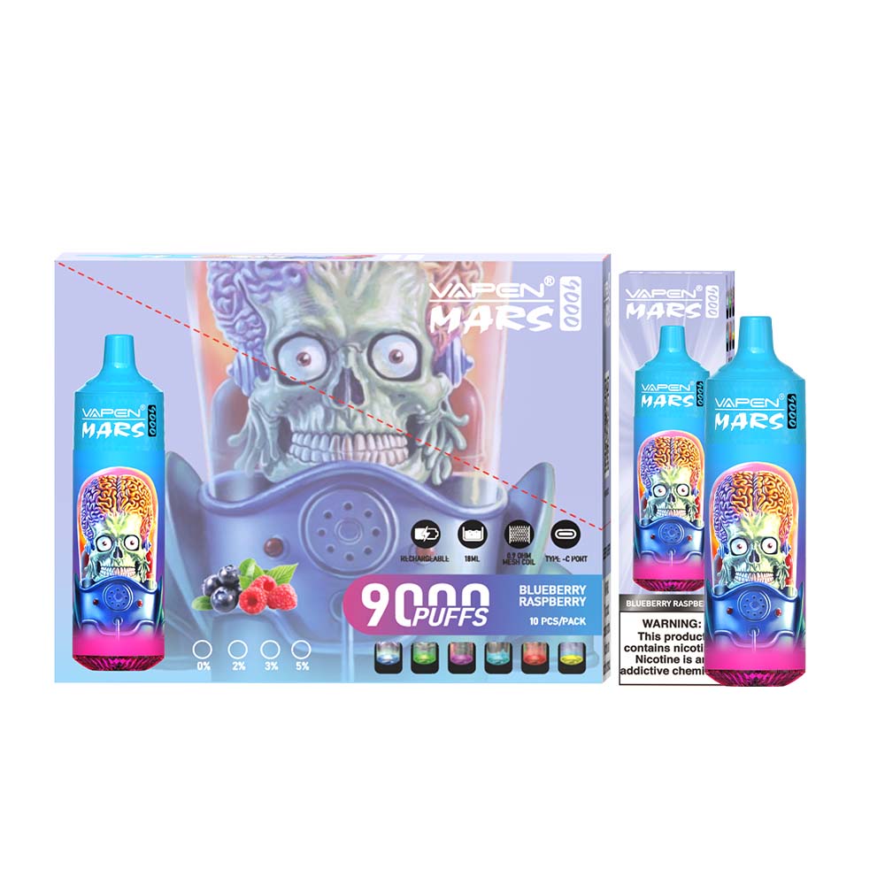 오리지널 vapen 화성 토네이도 9000 퍼프 퍼프 일회용 e 담배 vape 18ml 미리 채워진 메쉬 코일 850mah 배터리 0% 2% 3% 5% 충전식 전자양이 누출 9k 퍼프