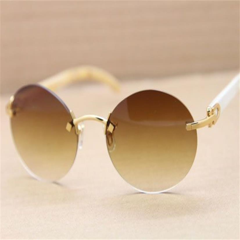 Round White Buffalo Horn Sunglasses Unisex design half frame sunglasses C Decoration Fashion Accessories Size56-18-140 mm297i