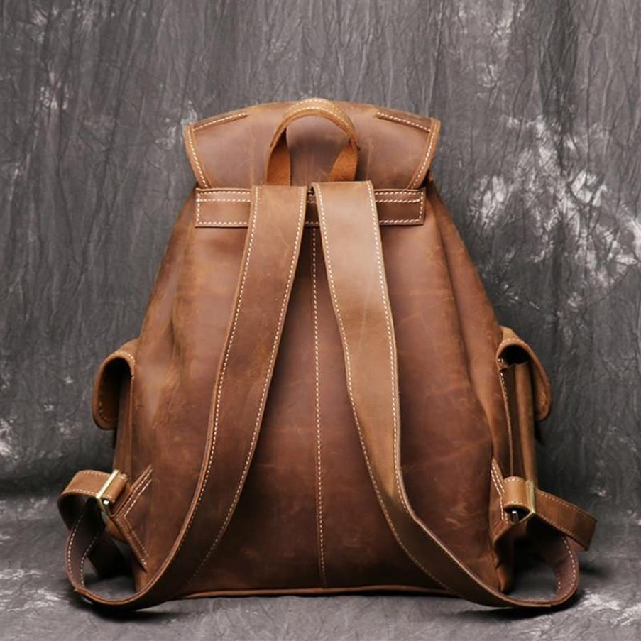 Backpack Men Bags Genuine Leather Backpacks Large Capacity Travel Laptop Computer Back Pack Men's Crazy Horse Knapsack For Bo322o