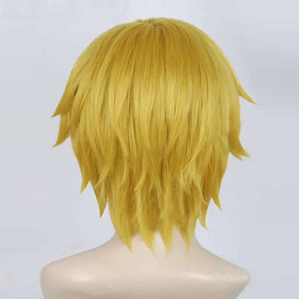 Perruque de Cosplay synthétique Sanji, perruque une pièce courte et lisse, jaune doré, résistante à la chaleur