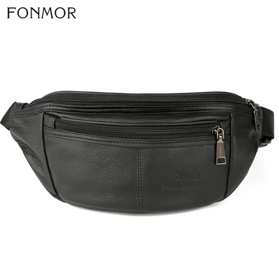 Midjepåsar fonmor kvinnors antitheft väska fanny pack äkta läder bälte handväska liten telefon nyckel svarta män packar unisex2533