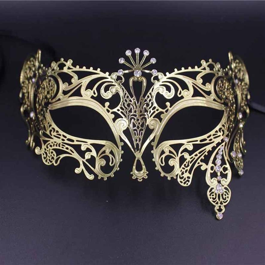 Halloween Mask Fun White Wedding Mask Gold Silver Metal Venetian Masquerade Opera Halloween Party Ball Eye Masks Black Prom Costum258V