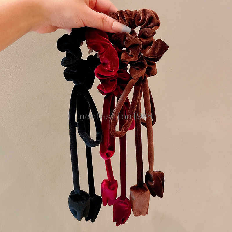 Lange Strik Tulp Haar Scrunchies Eenvoudig Fluwelen Haarring Touw Voor Vrouwen Meisjes Paardenstaart Houders Mode Hoofddeksels Haaraccessoires