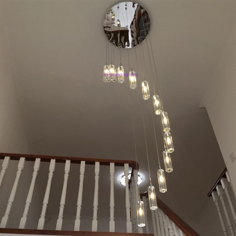 Lampadari di cristallo a led Spirale Soggiorno moderno Lampade Illuminazione scale Cristalli lunghi Lampadario Decorazioni la casa Luci Lustre Salon 290P