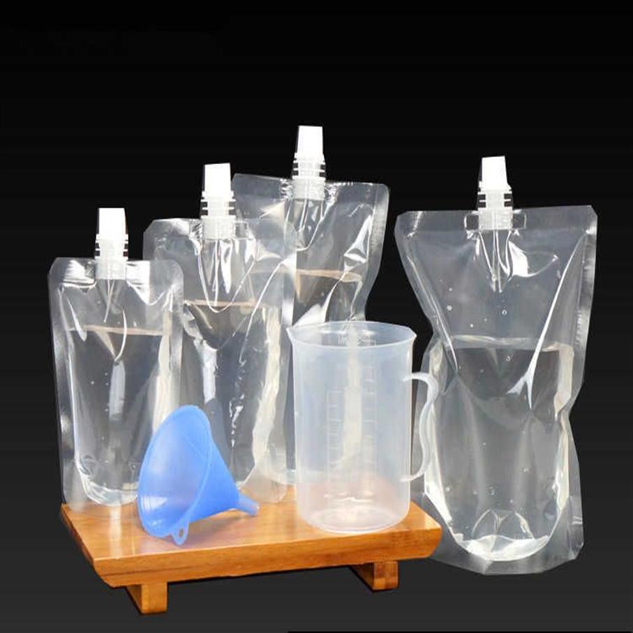 30ml-600ml Transparent Stand up Spout Beverage Bags Plastic Spout Pouches for Party Wedding Fruit Juice Beer with Funnels 2236f