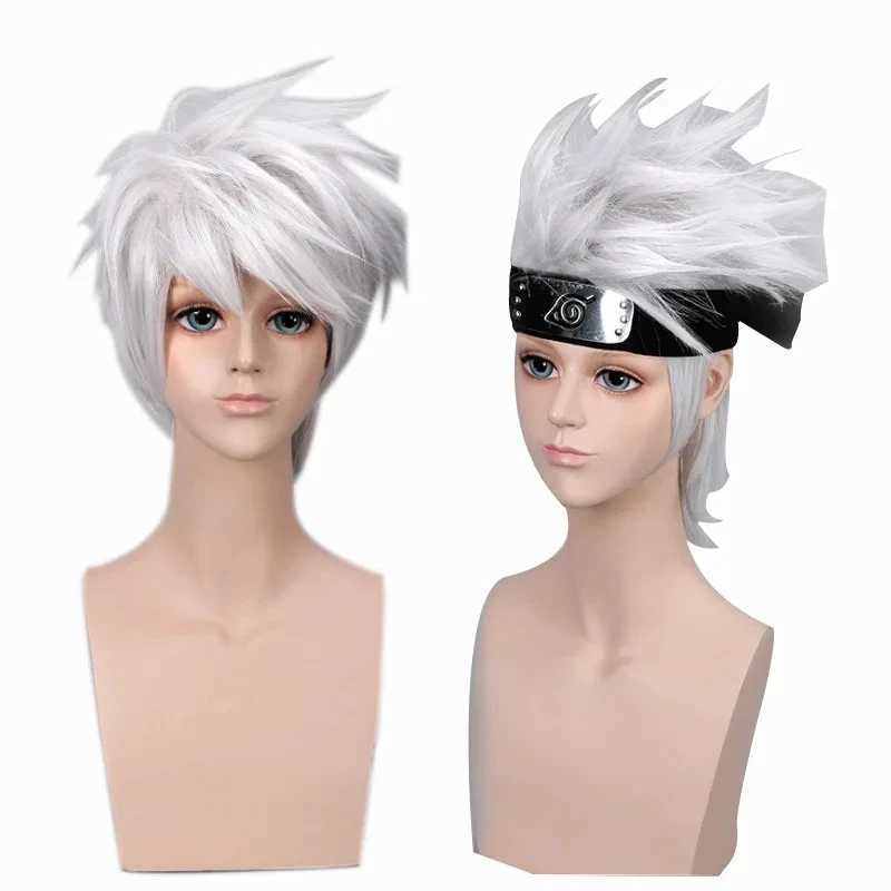 Parrucche Cosplay Anime Hatake Kakashi Parrucca costume cosplay capelli resistente al calore a strati bianchi argento cortoL231212