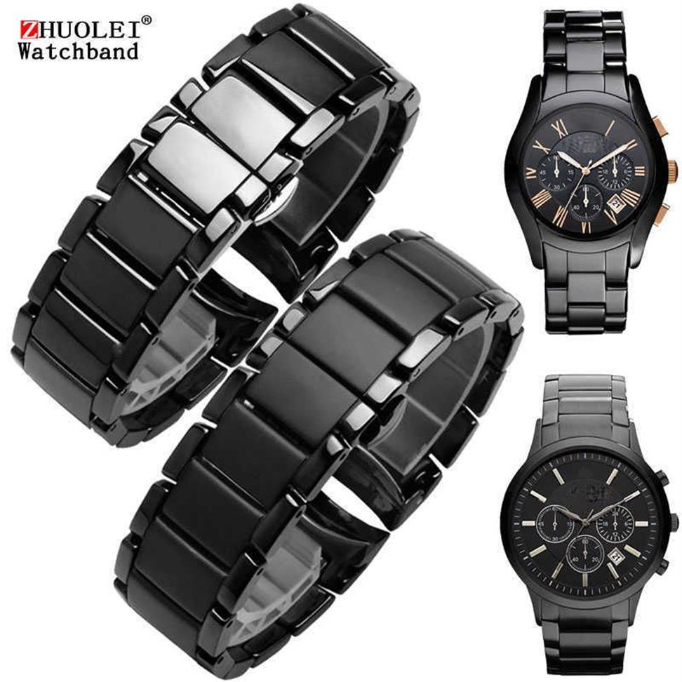 Pulseiras de relógio de alta qualidade pulseira de cerâmica para AR1451 AR1452 AR1400 AR1410 pulseiras de relógio com fecho borboleta de aço inoxidável 22mm3262