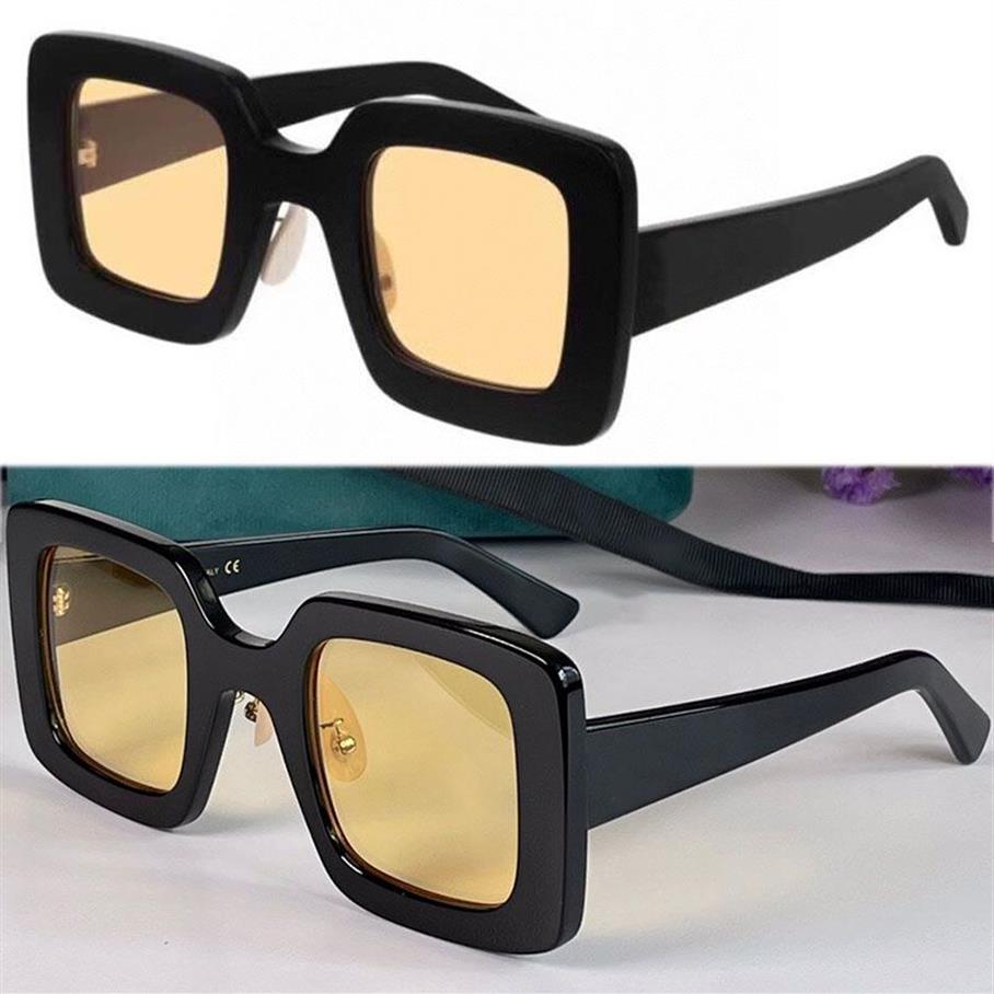 Designer hochwertige Sonnenbrille 0780S Männer Frauen Mode Einkaufen klassische quadratische schwarze Rahmen gelbe Linse UV-Schutz Fahren tra309n