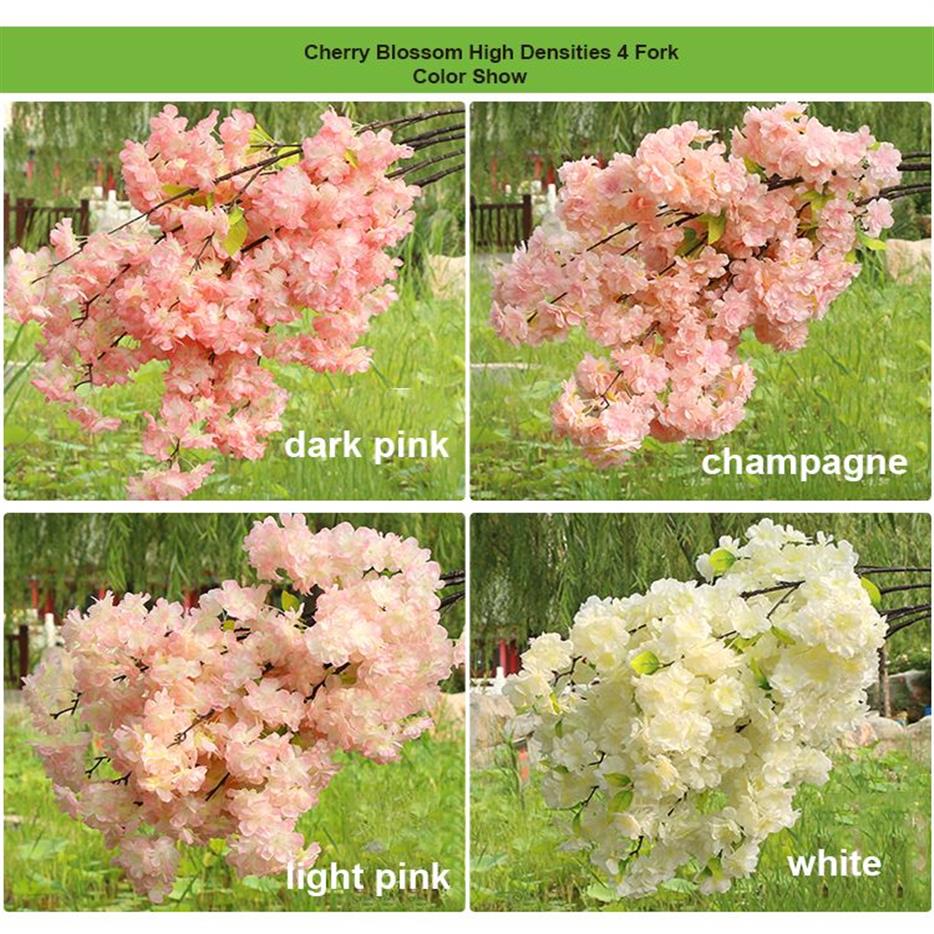 Hög densitet 3 4 5 gaffel Fake Cherry Blossom Branch Begonia Flower Tree Stam For Event Wedding Tree Decoration Artificial Decorativ163K