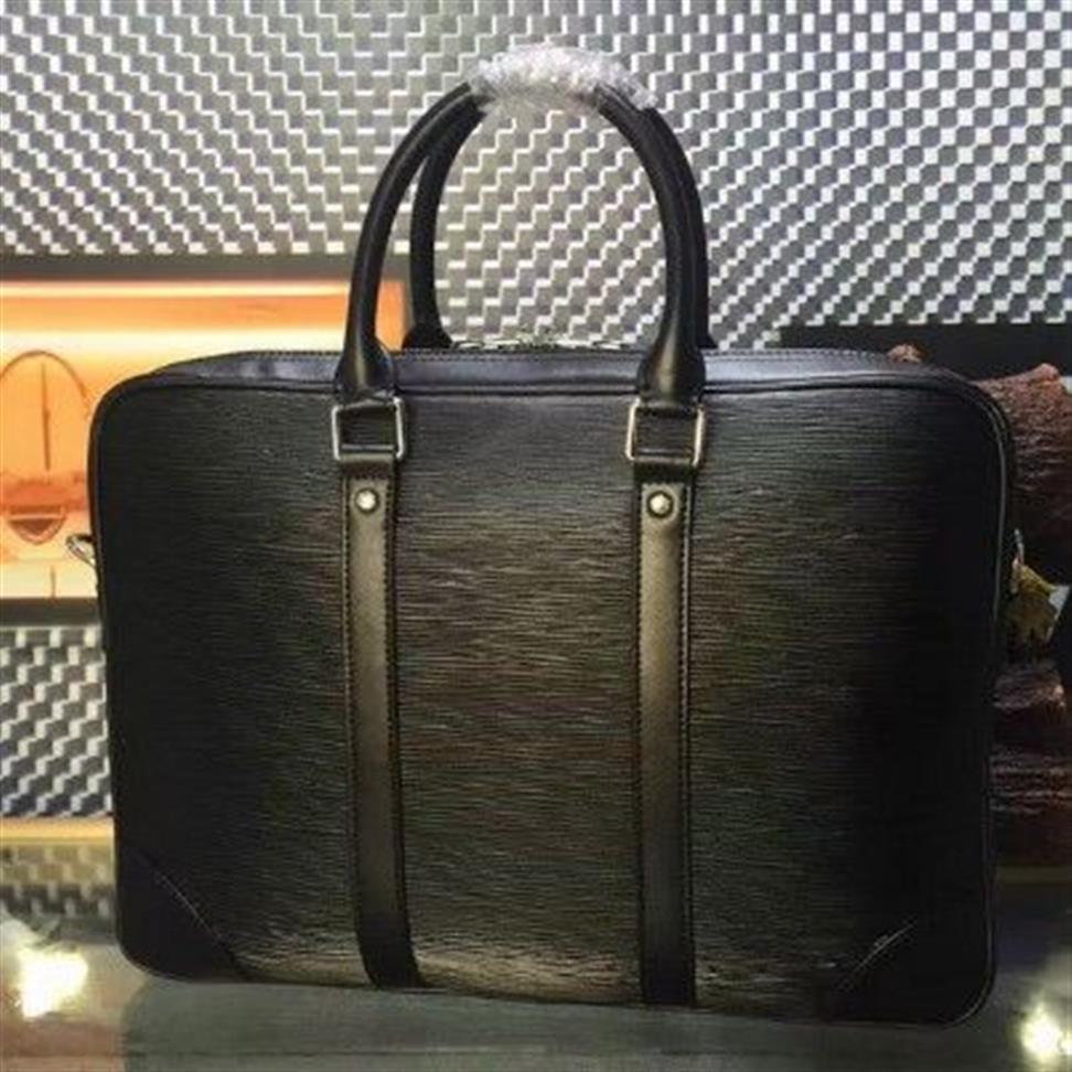 CLASSIC EPI water ripple black Genuine leather handbags briefcase mens business bags branded Design EXPLORER business shoulder bag268V