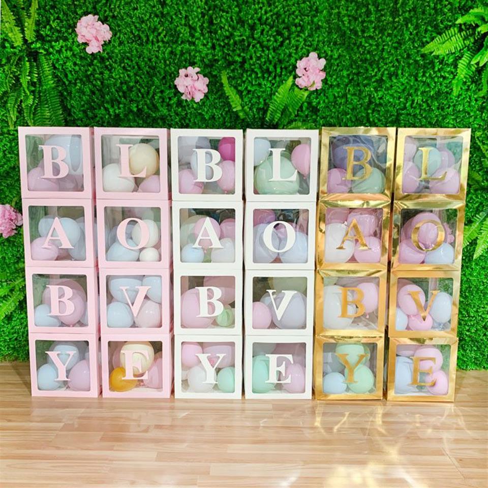 Boîte Cube en carton transparent 4 pièces, boîte-cadeau en plastique pour ballons, sac en papier pour fête prénatale, bonbons, dragées, gâteau, emballage de mariage, 277P