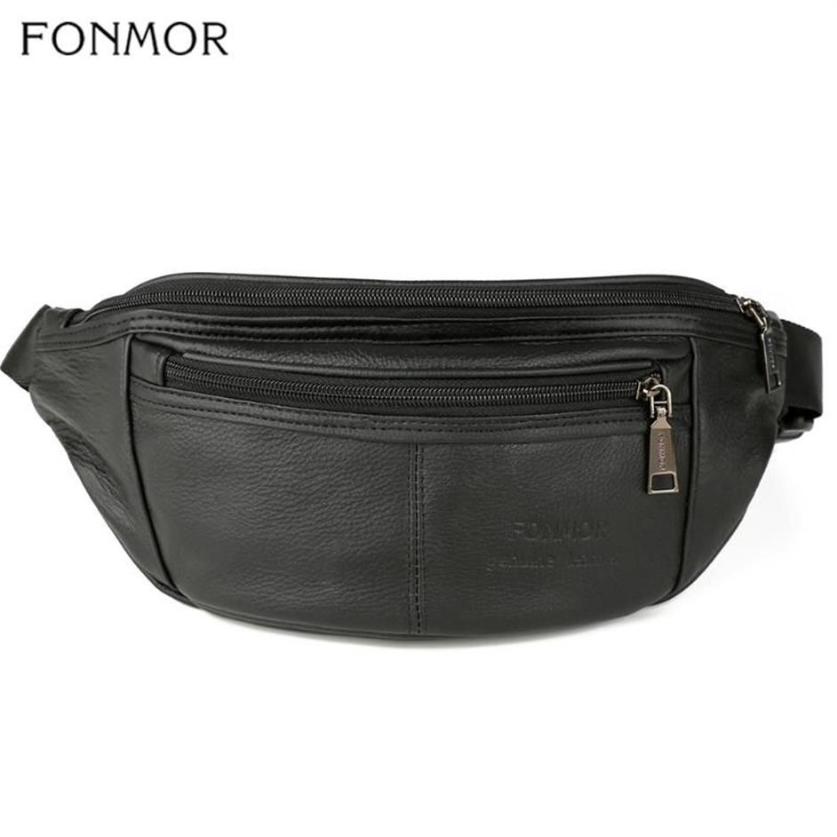 Midjepåsar fonmor kvinnors antitheft väska fanny pack äkta läder bälte handväska liten telefon nyckel svarta män packar unisex2823