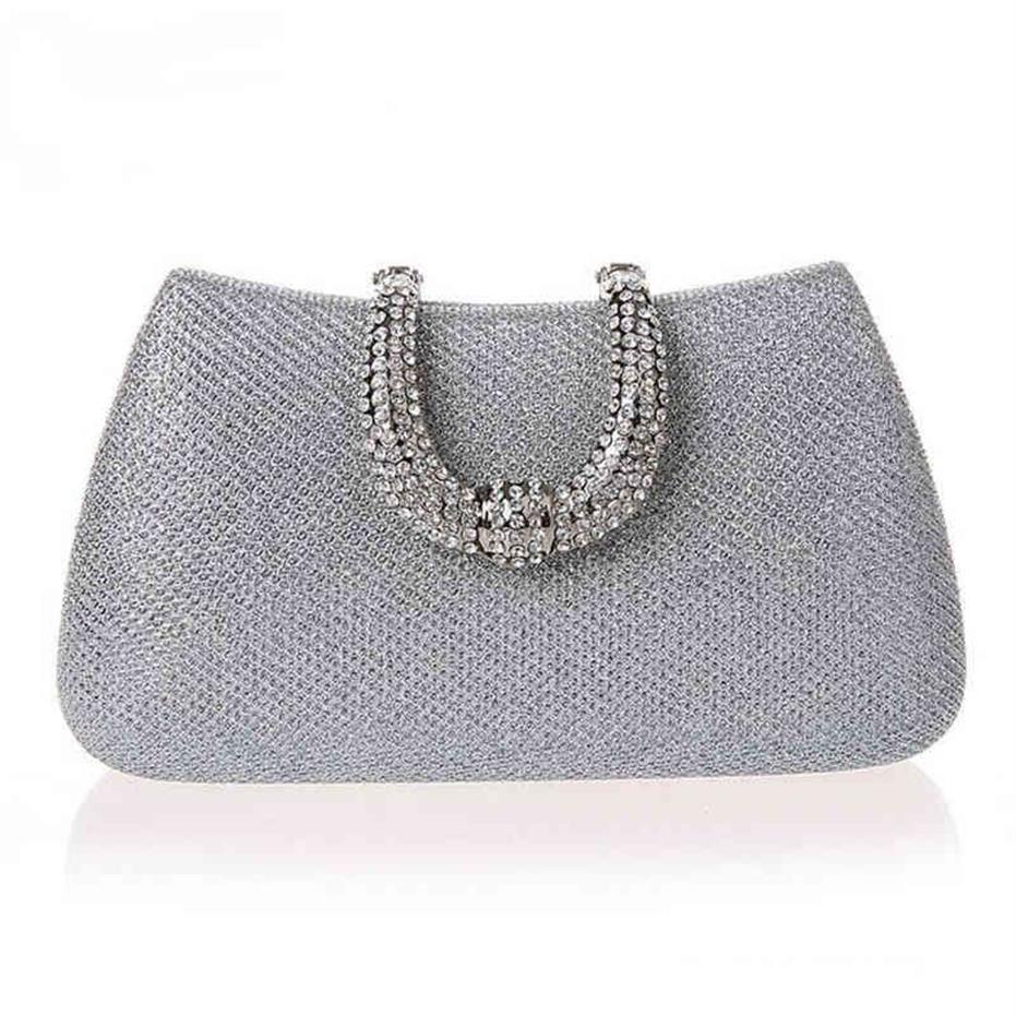 Bolsos de noche NXY Luxy Moon, bolso de mano con cierre de diamante en U de cristal para mujer, bolso de fiesta dorado y plateado con purpurina, bolso de mujer 220210251y