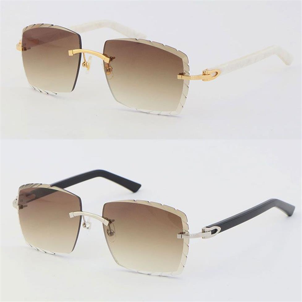 Rimless Man Woman Frames 3524012-A Original Marble White Plank Sunglasses Fashion High Quality Carved lenses Glass Unisex 18K Gold206x