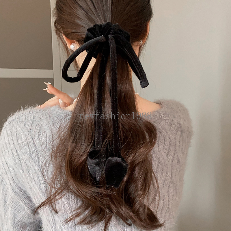 Lange Strik Tulp Haar Scrunchies Eenvoudig Fluwelen Haarring Touw Voor Vrouwen Meisjes Paardenstaart Houders Mode Hoofddeksels Haaraccessoires