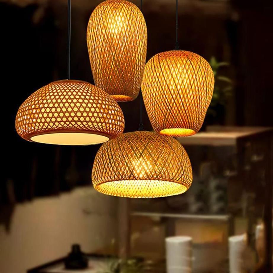 Klassieke Kroonluchter Decoratieve Geweven Bamboe Licht Rustieke Loft Lamp Kaki Hanglampen258E