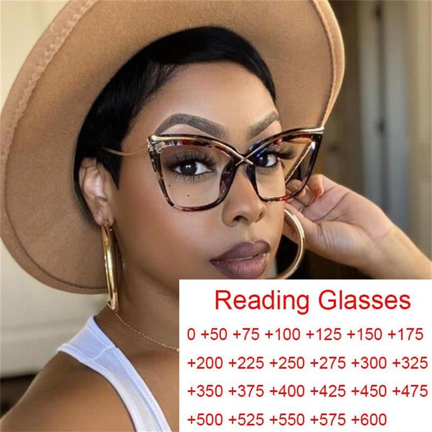 Gafas de sol únicas de gran tamaño Leoaprd Cat Eye Gafas de lectura Mujeres Marco grande Vintage Presbicia Claro Anti Luz Azul 2 4 LeesbrilS306h