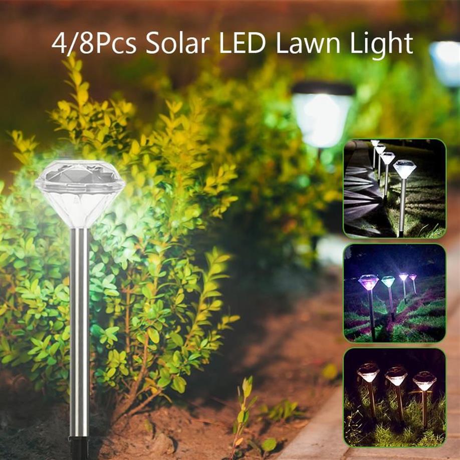 4 8 pçs em forma de diamante solar led gramado luz mudança de cor ao ar livre quintal jardim luzes à terra lâmpada branco quente rgb lamps3202