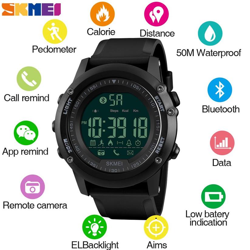 SKMEI smartwatch hombre Mens Bluetooth Camara Control Orologio da polso da uomo Smart Digital Sport Orologi maschili Orologio reloj hombre 1321285k