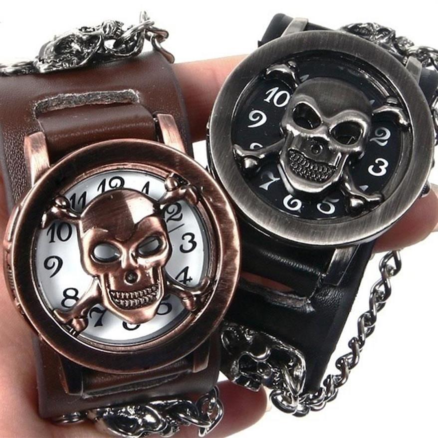 Kol saatleri lo mas vendido erkekler kafatası izler clamshell yaratıcı hip hop stili moda steampunk reloj hombre cuero hediyesi278e