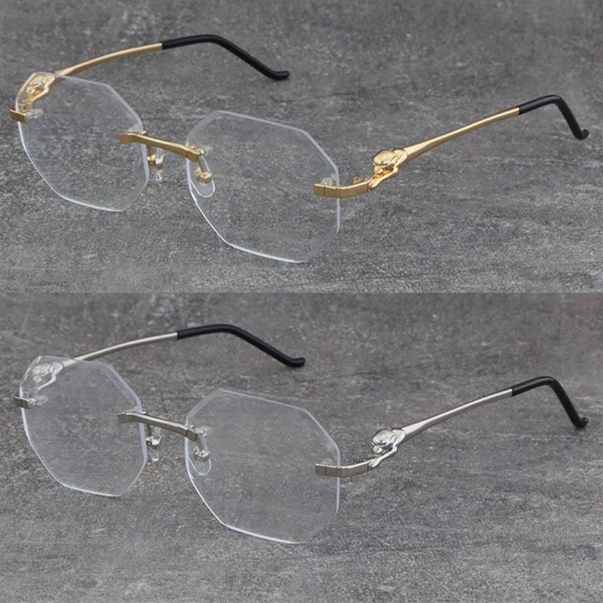 Nuevo modelo Diseñador Lente con corte de diamante Marcos cuadrados sin montura de metal Gafas para mujer Serie Leopard Marco óptico Oro de 18 quilates Hombre y Fema256S