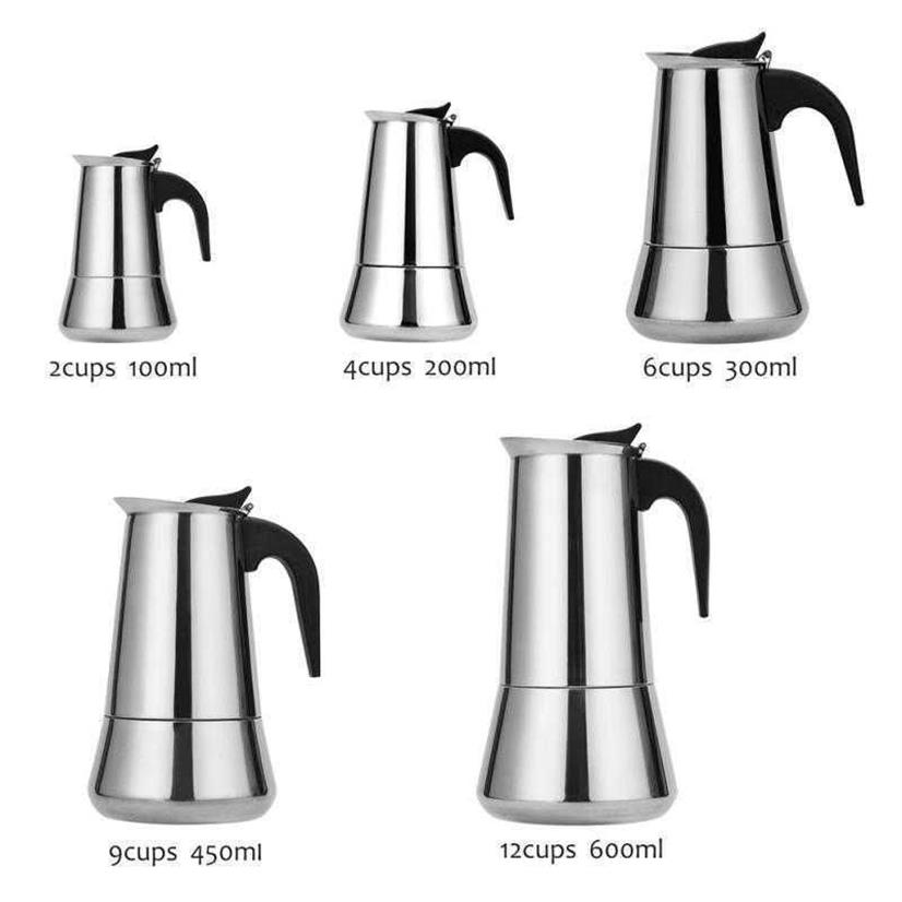 Acier inoxydable italien haut Moka Espresso Cafeteira Expresso percolateur 2 4 6 9 12 tasses cuisinière cafetière Moka Pot cuisine 210292W