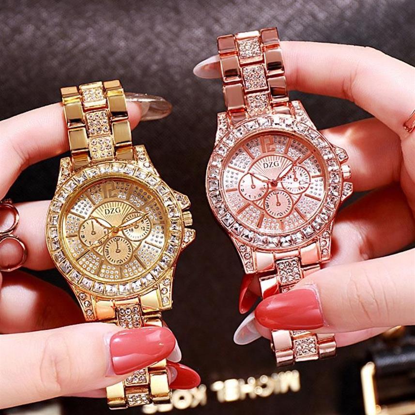 Horloges Dames Horloges Diamond Top Merk Designer Roestvrij Staal Dames Rose Goud Quartz Horloge Drop 2021254z