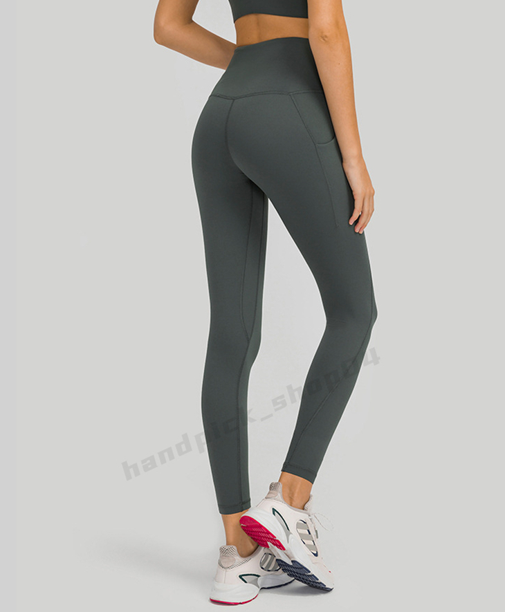 Lu Women High Waist Yoga Pants Workout Training Leggings with Pockets High Elastic Soft Sports Pants Fashion Tight Pants Slim Fit Shaping Leggings A-134