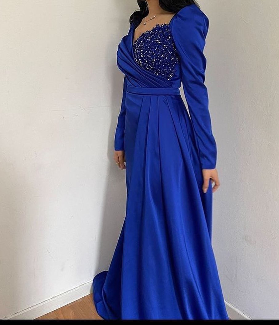 2024 Aso Ebi Arabo Royal Blue Sirena Abiti la madre della sposa Raso con perline da sera Prom Festa formale Compleanno Celebrità Abiti la madre dello sposo Abito ZJ044