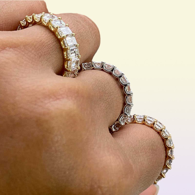 Huitan Luxury Micro pavé carré cubique zircone promet anneaux d'amour pour les femmes bijoux de mariage de fiançailles h drop navire ring80986064689322
