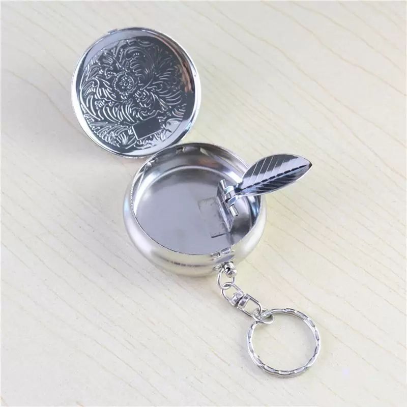 Mini cendrier rond en métal gaufré, Portable, élégant, Simple, accessoires pour fumer, multi-motifs avec porte-clés